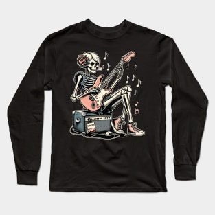 rock and roll skeleton girl Long Sleeve T-Shirt